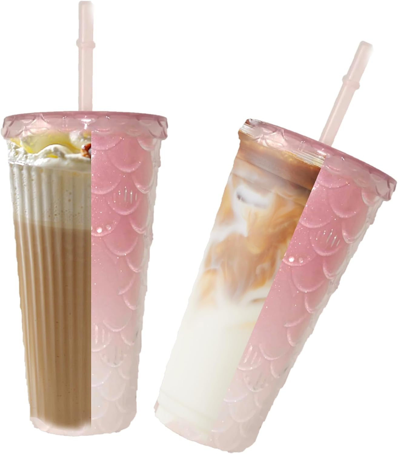 Studded Tumbler With Straw Tumblers With Lids And Straws Iridescent Blue Cups Water Cup With Straw And Lid BPA-Free Double-Wall Plastic for Iced Coffee Cups or Water 24 Oz