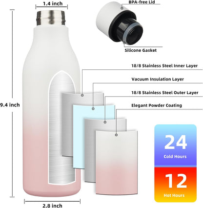 BJPKPK Insulated Water Bottles, 18 oz Stainless Steel Metal Water Bottle with Strap, BPA Free Leak Proof Jugs, Mugs, Flasks, Reusable Thermal Flasks for Sports & Travel, Black - Colors B