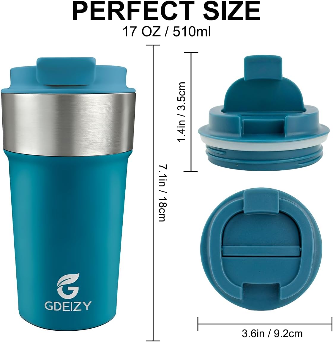 17oz Double Wall Stainless Steel Vacuum Insulated Travel Mug, Spill-Proof & Leak-Proof Coffee Mug, BPA-Free Reusable Coffee Cup for Hot & Cold Drinks, Black (Black)
