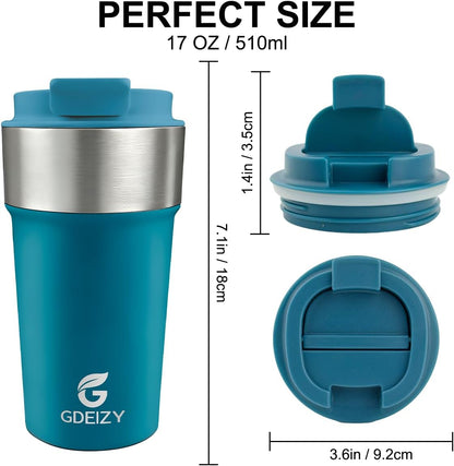17oz Double Wall Stainless Steel Vacuum Insulated Travel Mug, Spill-Proof & Leak-Proof Coffee Mug, BPA-Free Reusable Coffee Cup for Hot & Cold Drinks, Black (Black)