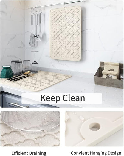 AMOAMI-Dish Drying Mats for Kitchen Counter-Silicone Dish Drying Mat-Kitchen Dish Drying Pad Heat Resistant Mat-Kitchen Gadgets Kitchen Accessories Kitchen Small Appliances(12" x 16", BLACK)