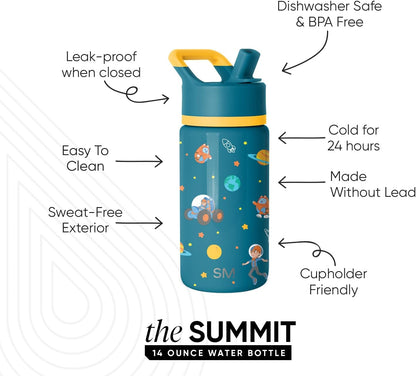 Simple Modern Kids Water Bottle with Straw Lid | 14oz Insulated Stainless Steel Kids Tumbler & Spill Proof Toddler Cup for School, Girls, Boys | Summit | Chloe Floral - Colors B