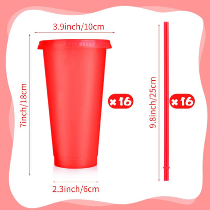 Hxezoc 16-Piece Reusable Cups with Lids and Straws, 24 oz Glitter Plastic Tumbler Iced Coffee Cups Travel Mug Cup for Smoothie Juices Beach or Bachelor Party (Black)