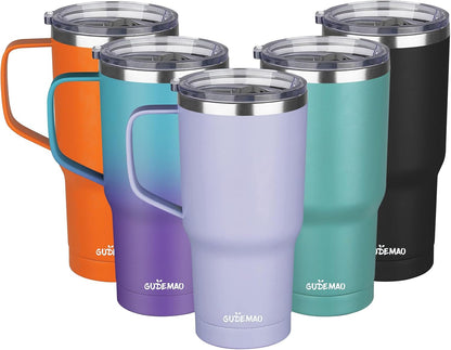 20 oz Insulated Coffee Mug with Ceramic Coating, Stainless Steel Travel Mug Tumbler with Handle Lid and Straw, Double Wall Leak-Proof Coffee Travel Mug Keeps Drink Hot and Cold (Black)