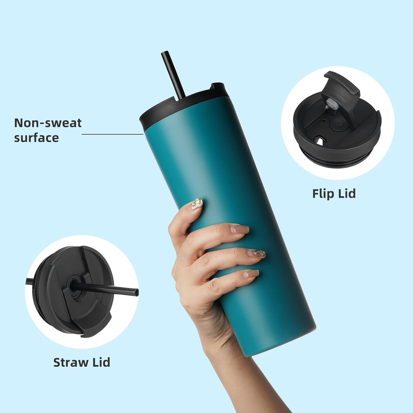 Konokyo 30 OZ Insulated Tumbler with Lid and 2 Straws Stainless Steel Water Bottle Vacuum Travel Mug Coffee Cup,Pastel Sunset