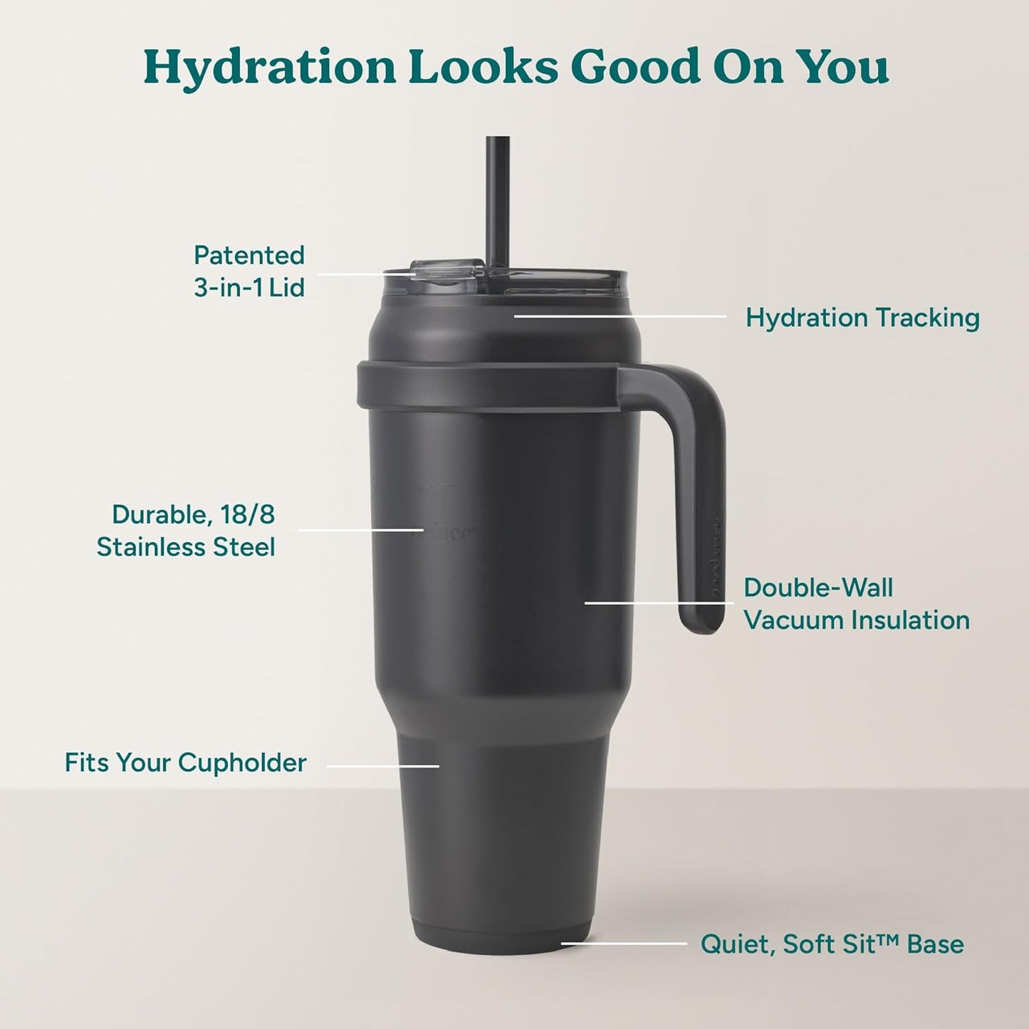 REDUCE 24 oz Stainless Steel Tumbler with Handle - Dual-Wall Vacuum Insulated Travel Mug, Sweat-Proof Lid & Reusable Straw - Keeps Drinks Cold for 24 Hrs, Fits Cupholders, Dishwasher Safe - Lilac Bud
