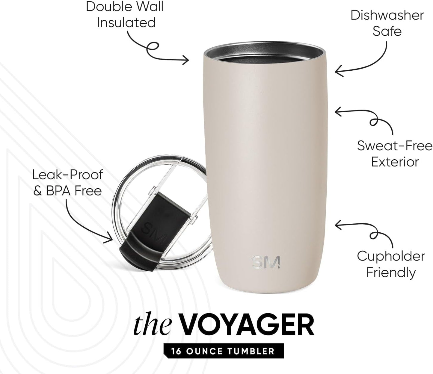 Simple Modern Voyager Tumbler with Flip Lid | Travel Coffee Mug | Insulated Stainless Steel Cold Brew Iced or Hot Coffee Cup | Gifts for Women Men Her Him | 16oz, Almond Birch