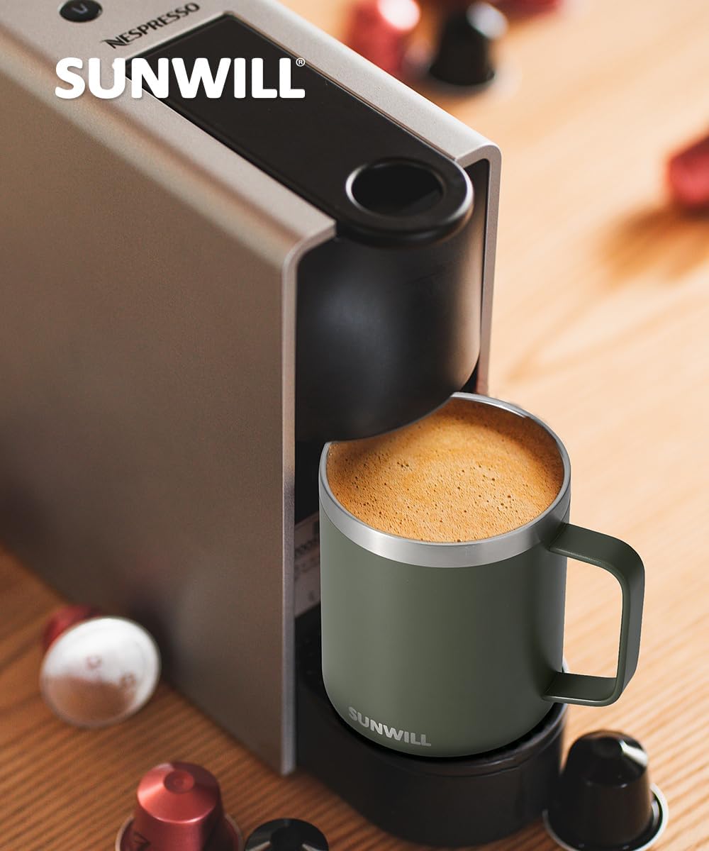 SUNWILL Travel Coffee Mug with Lid, Insulated Tumbler with Handle, 14 oz Stainless Steel Cup for Ice, Water, Tea, Rose Gold