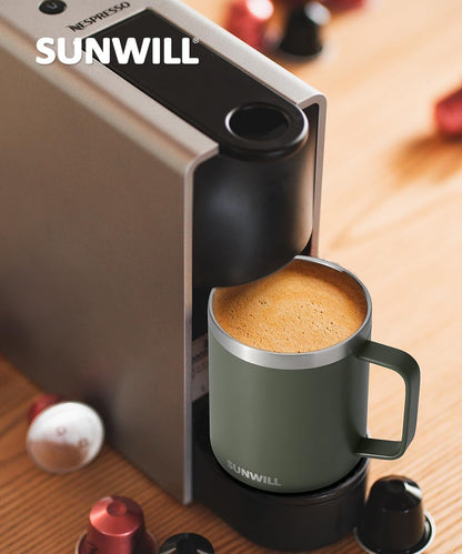 SUNWILL Travel Coffee Mug with Lid, Insulated Tumbler with Handle, 14 oz Stainless Steel Cup for Ice, Water, Tea, Rose Gold