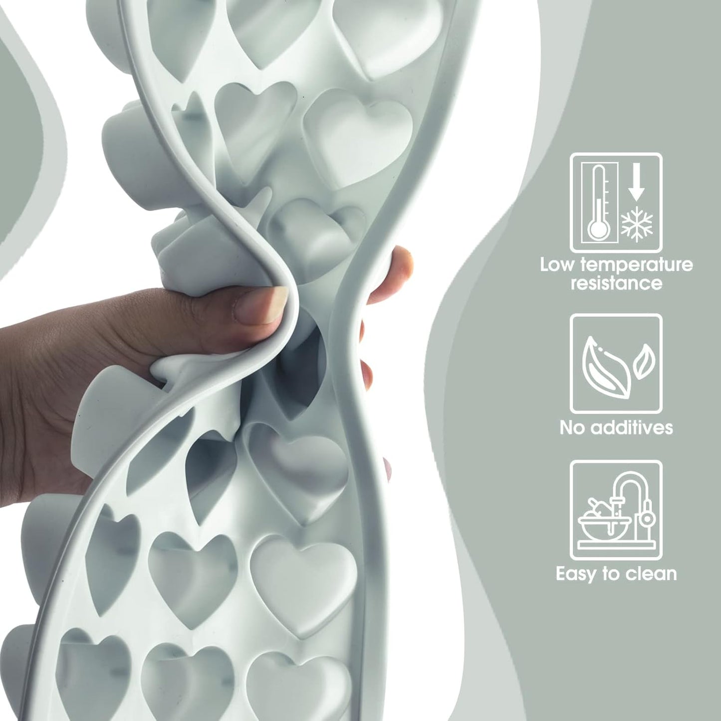 Heart Shape Ice Cube Tray, 21 Holes Silicone Ice Cube Mold with Removable Lid Flexible for Whiskey Cocktail Chocolate