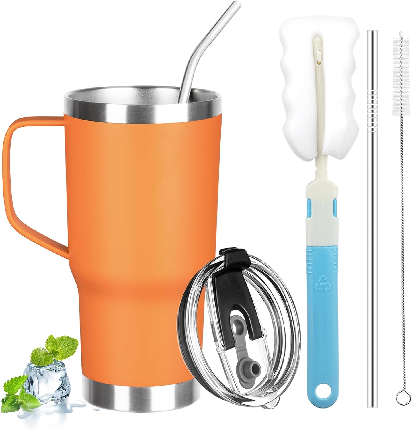 20 oz Tumbler with Handle, Stainless Steel Insulated Tumbler with Lid and Straw, Double Wall Vacuum Coffee Mug Tumbler, Insulated Coffee Thermal Cup for Cold and Hot (Light Purple)