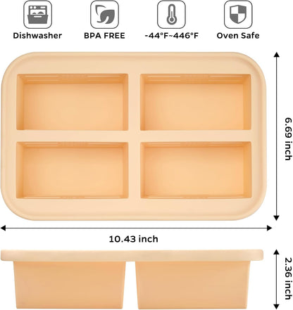 Winrock Super Ice Cube Tray 1 Cup X 4 Portions Big Silicone Freezing Mold with Lid, for Soup&Meal, Prep Food Leftovers Freezer Storage Container, 2Pack