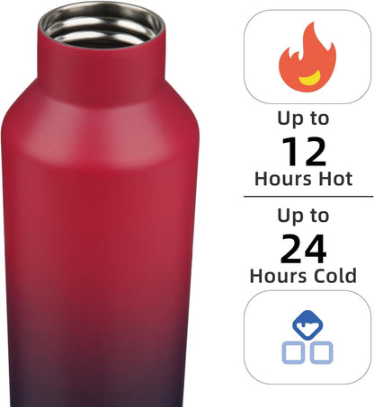 Konokyo Insulated Water Bottle with Straw,25 OZ Double Wall Vacuum Stainless Steel Water Flask with 2 Lids,Black