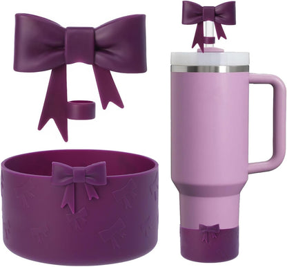 Bow Silicone Protective for Stanley Boot for 20/30/40Oz, 2 Pack for Stanley Cup Accessories Compatible 12-24Oz for Hydroflask Boot and More (Pink Set)