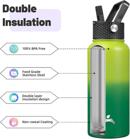 Konokyo 22oz Stainless Steel Bottles with 3 Lids Sport Insulated Water Bottle,Mint