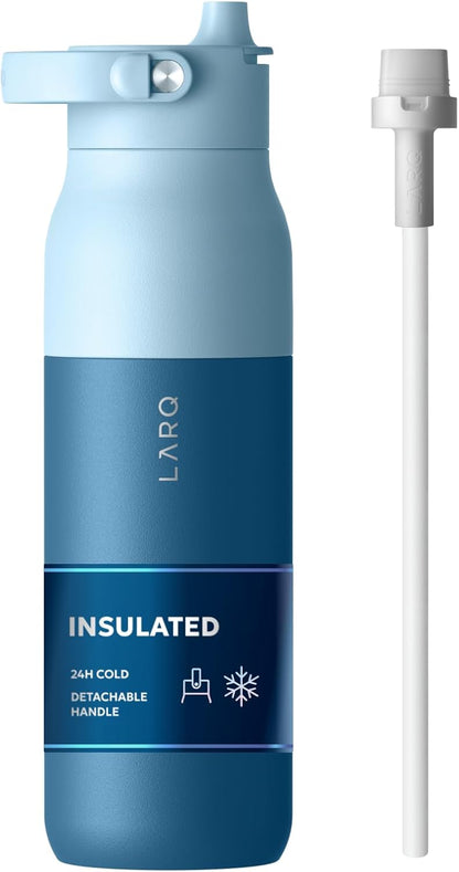 LARQ Swig Top — Insulated Stainless Steel Water Bottle with Straw, Detachable Silicone Handle, Vacuum 24h Cold, BPA-Free Metal Bottle for Gym, Travel, Office, Wide Mouth for Ice — 23 oz, Mojave Dune