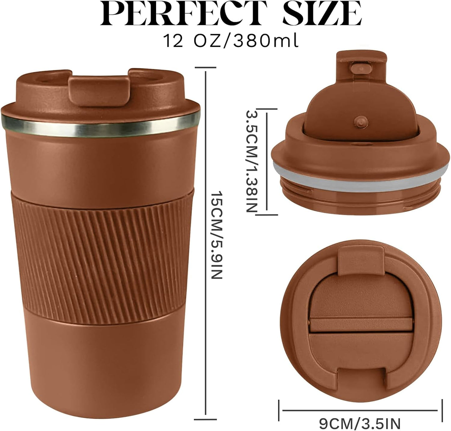 YINBAOGE Insulated Travel Coffee Mug, Spill & Leak Proof, Portable To Go Camping Stainless Steel Coffee Tumbler, Reusable Thermal Coffee Cup with Lid for Hot & Cold Drinks (Black, 12 OZ)