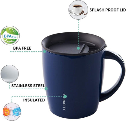 PARACITY Insulated Coffee Mug Stainless Steel Coffee Mug with Lid Handle Double Wall Vacuum Travel Mug Camping Tumbler Cup Men Women 12 oz (Blue)