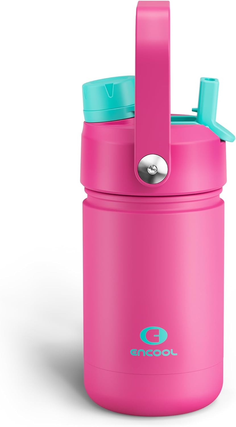 ENCOOL Insulated Water Bottle with Straw Stainless Steel Water Bottle, Leak-Proof, BPA-Free, Double Wall Vacuum Keeps Cold for 24 Hours for Sports, Travel, School (26 oz, Cotton Candy) - Colors C