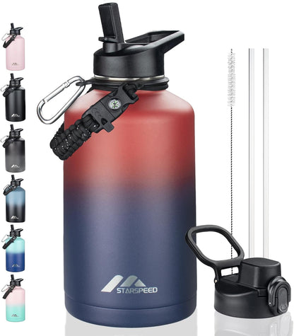 StarSpeed 32oz Insulated Water Bottle with Straw Lid, Stainless Steel Double Walled Vacuum Water Flask, Wide Mouth Sports Water Bottle for Gym Camping Hiking, Indigo Black