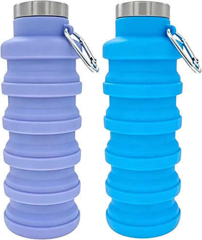 YCT Collapsible Water Bottle 17oz（500ml），Travel Portable Sport Water Bottle，Reusable Silicone Foldable Water Bottles for Gym Camping Hiking (Purple+Black)
