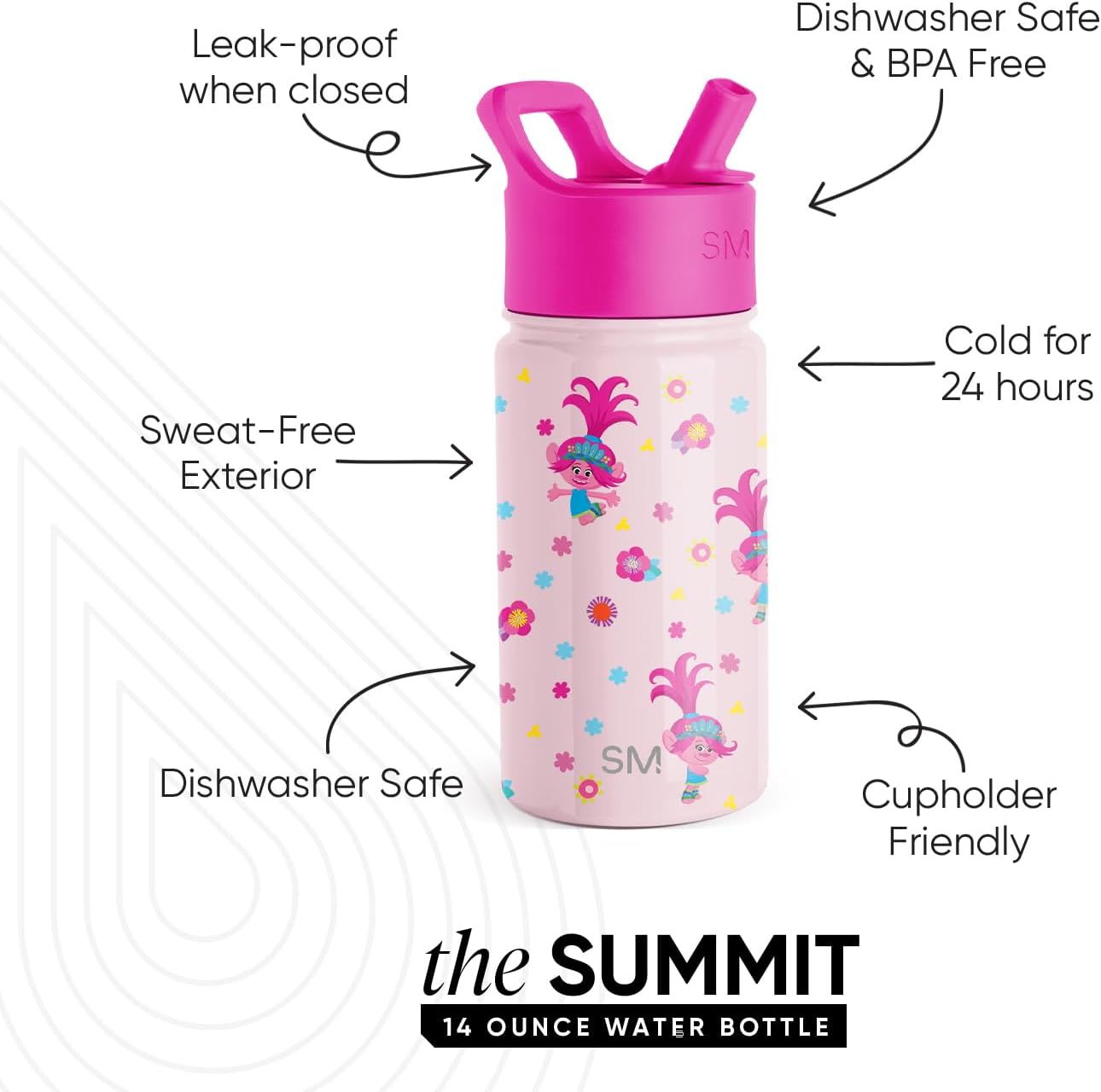 Simple Modern Disney Minnie Mouse Kids Water Bottle with Straw Lid | 14oz Insulated Stainless Steel Kids Tumbler & Spill Proof Toddler Cup for School, Girls, Boys | Summit | Minnie Mouse Fun - Colors A