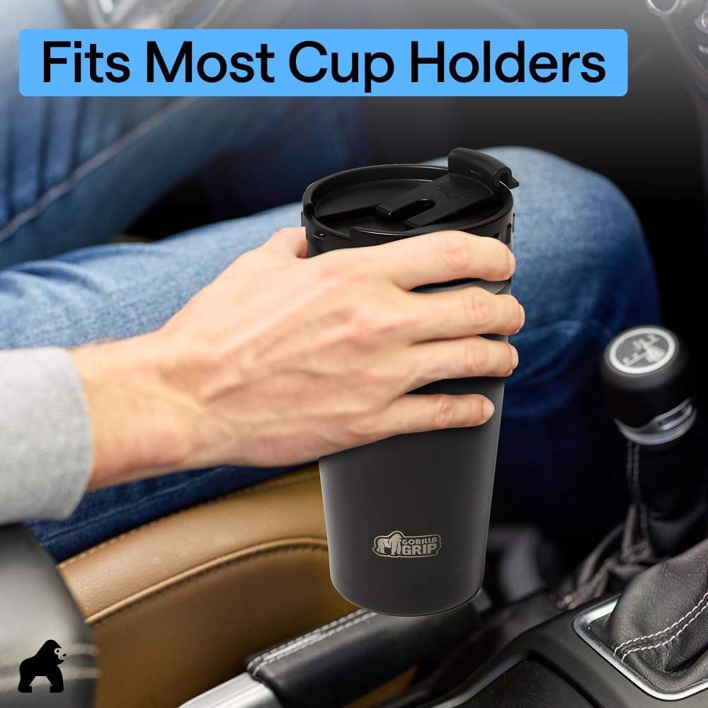 GORILLA GRIP 304 Stainless Steel Double Insulated Travel Coffee Mug, Leakproof Lid with Smooth Sip Top, Prevent Spills, Dent & Rust Resistant Reusable Tumbler Cup, Thermal Mugs for Drinks, 20oz, Black