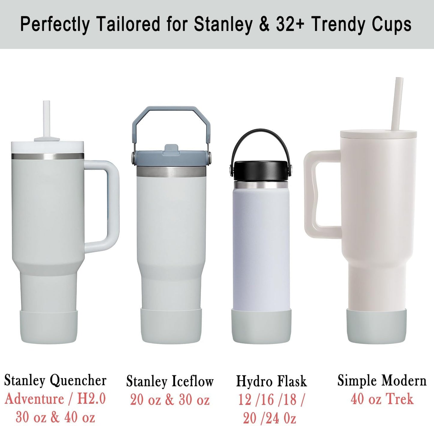 KTKUDY 2-Pack Silicone Boot for Stanley Tumbler 40 30 20 oz & Intended for Hydro Flask 12-24 oz - Cup Boot fit Select Yeti, Simple Modern, Owala Water Bottle - Bottom Cover Accessories Fit Stanley Cup