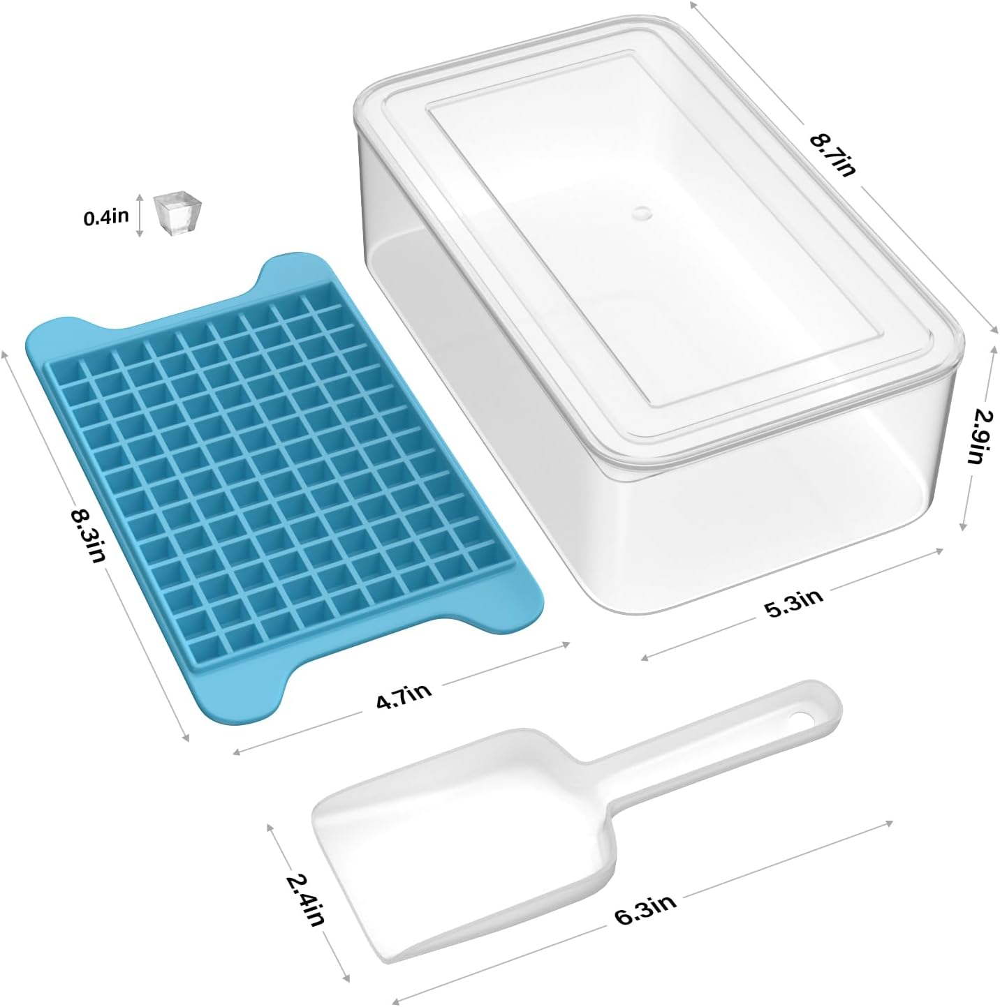 Mini Ice Cube Tray for Freezer: FDDBI Small Ice Trays for Freezer with Bin - 117×4PCS Easy Release Nugget Ice Tray - Crushed Ice Tray with Container