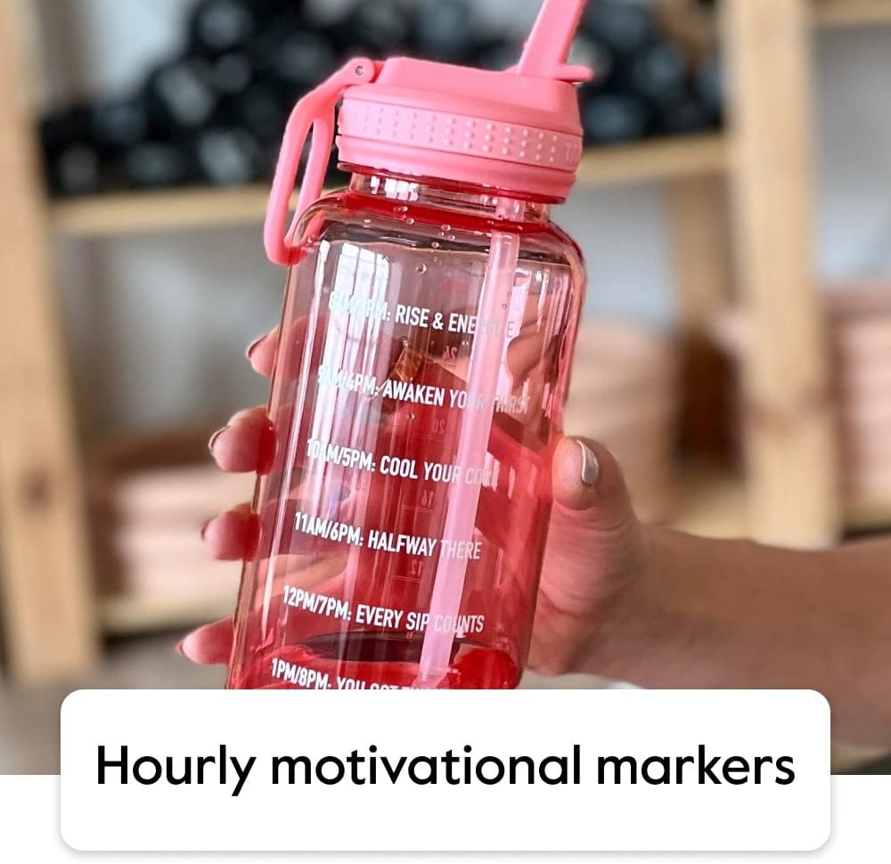 Takeya Motivational Water Bottle with Straw Lid and Time Marker (64 oz, Vivacity Purple) - Leakproof, BPA Free Water Bottle for Daily Intake Tracking