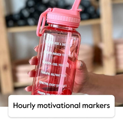 Takeya Motivational Water Bottle with Straw Lid and Time Marker (64 oz, Vivacity Purple) - Leakproof, BPA Free Water Bottle for Daily Intake Tracking