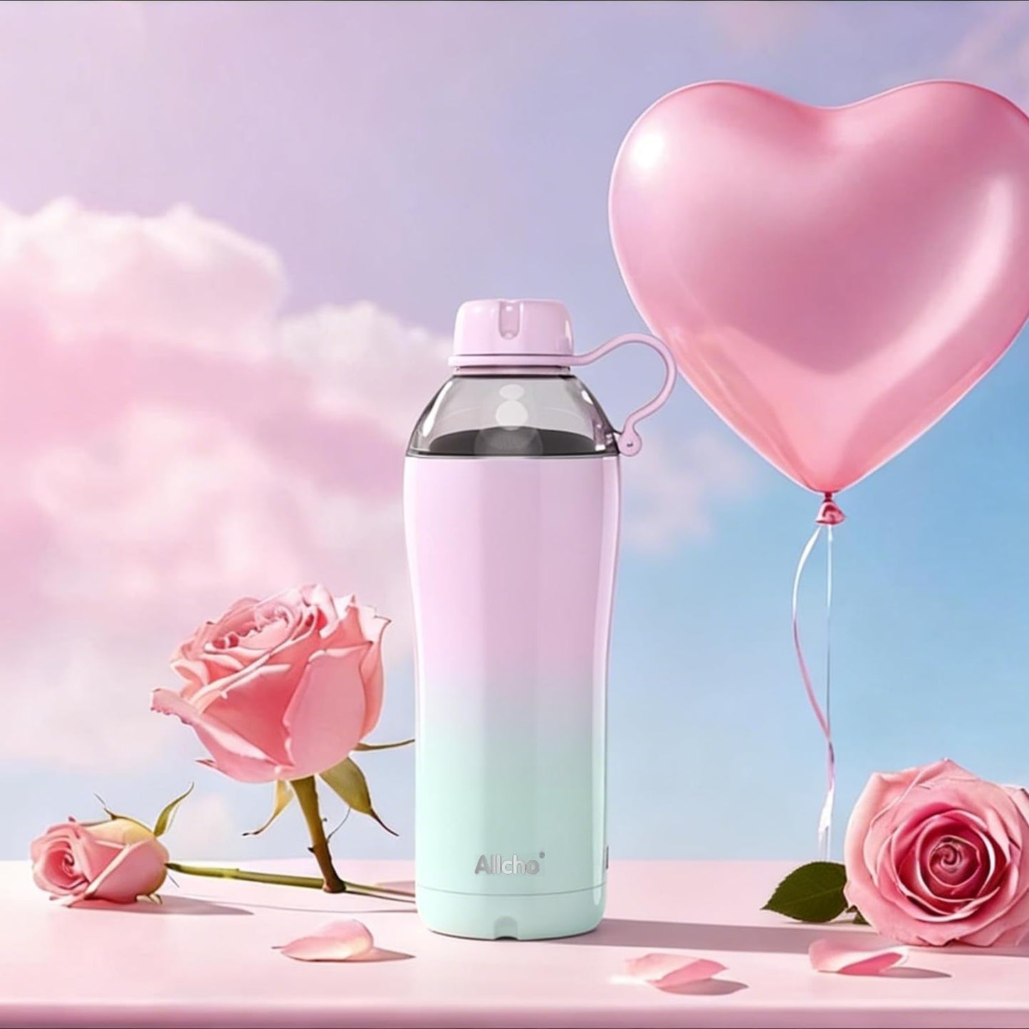 Allcho Insulated Water Bottle for Women, 18oz Stainless Steel Leak Proof Tumbler with 2 Lids, BPA-Free Tritan Chug & Straw Lid, Double Wall Vacuum Flask