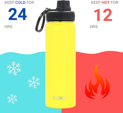 Drinco Stainless Steel Water Bottle Spout Lid Vacuum Insulated Double Wall Water Bottle Wide Mouth (40oz 32oz 22oz 18oz 14oz) Leak Proof Keep Cold Sport Camping Hiking (22 oz, 22oz Black)