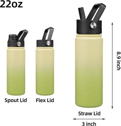 BJPKPK Insulated Water Bottles with Straw Lid, 40oz Stainless Steel Water Bottles with 3 Lids, BPA Free Leakproof Thermo, Tumblers, Cups for Sports, Gym- Midnight - Colors B