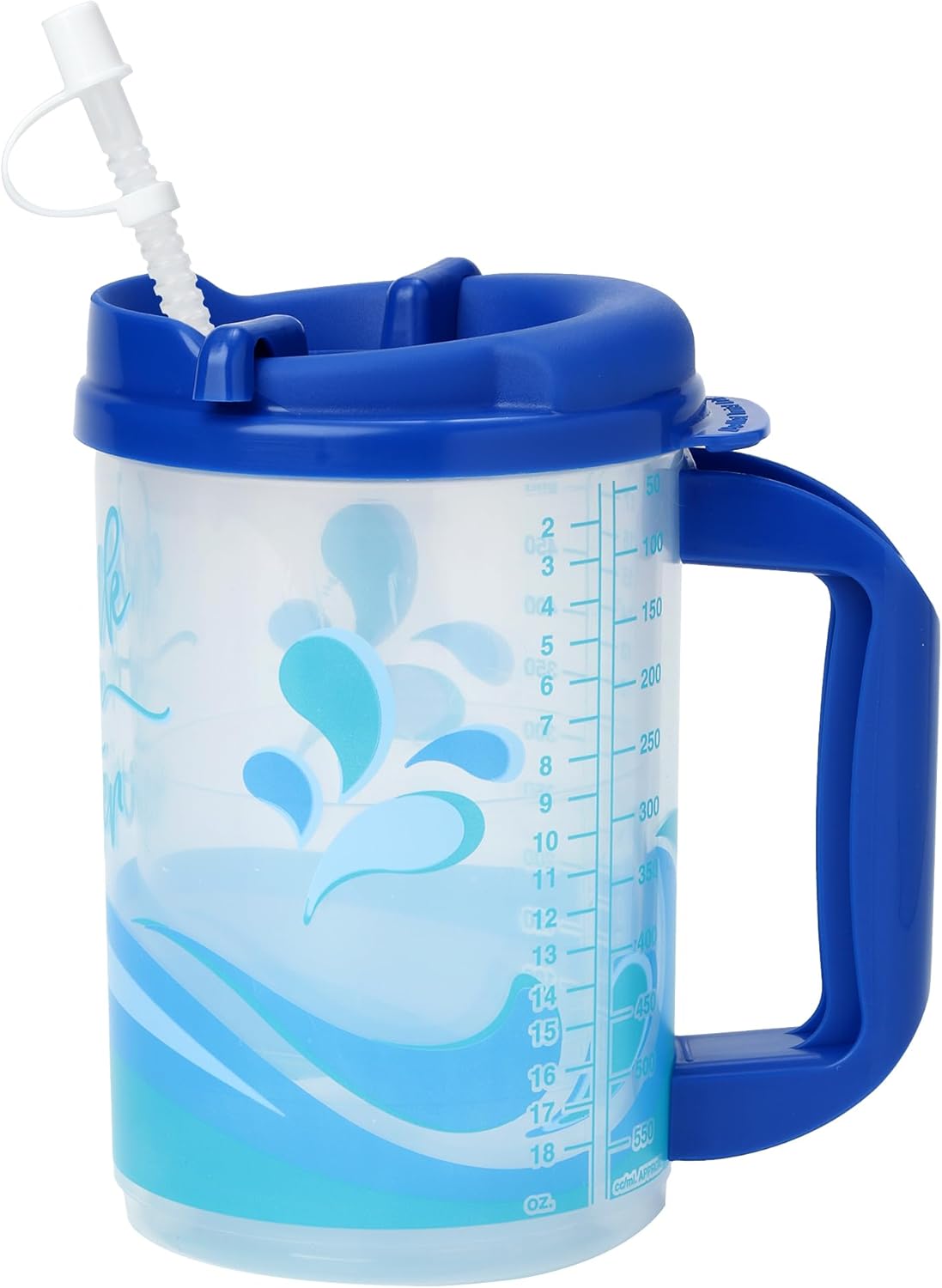 Plum Hill Hospital Cup with Lid and Straw, Large Water Cup with Straw and Handle, Hospital Mugs with Lid and Straw, 20 Oz Blue Medical Water Bottle, Clear Plastic Mug