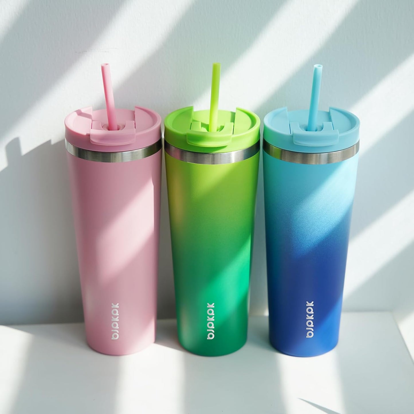 BJPKPK 22oz Insulated Tumbler With lid And Straw Stainless Steel Tumblers Travel Coffee Mug Reusable Thermal Cup,Sky