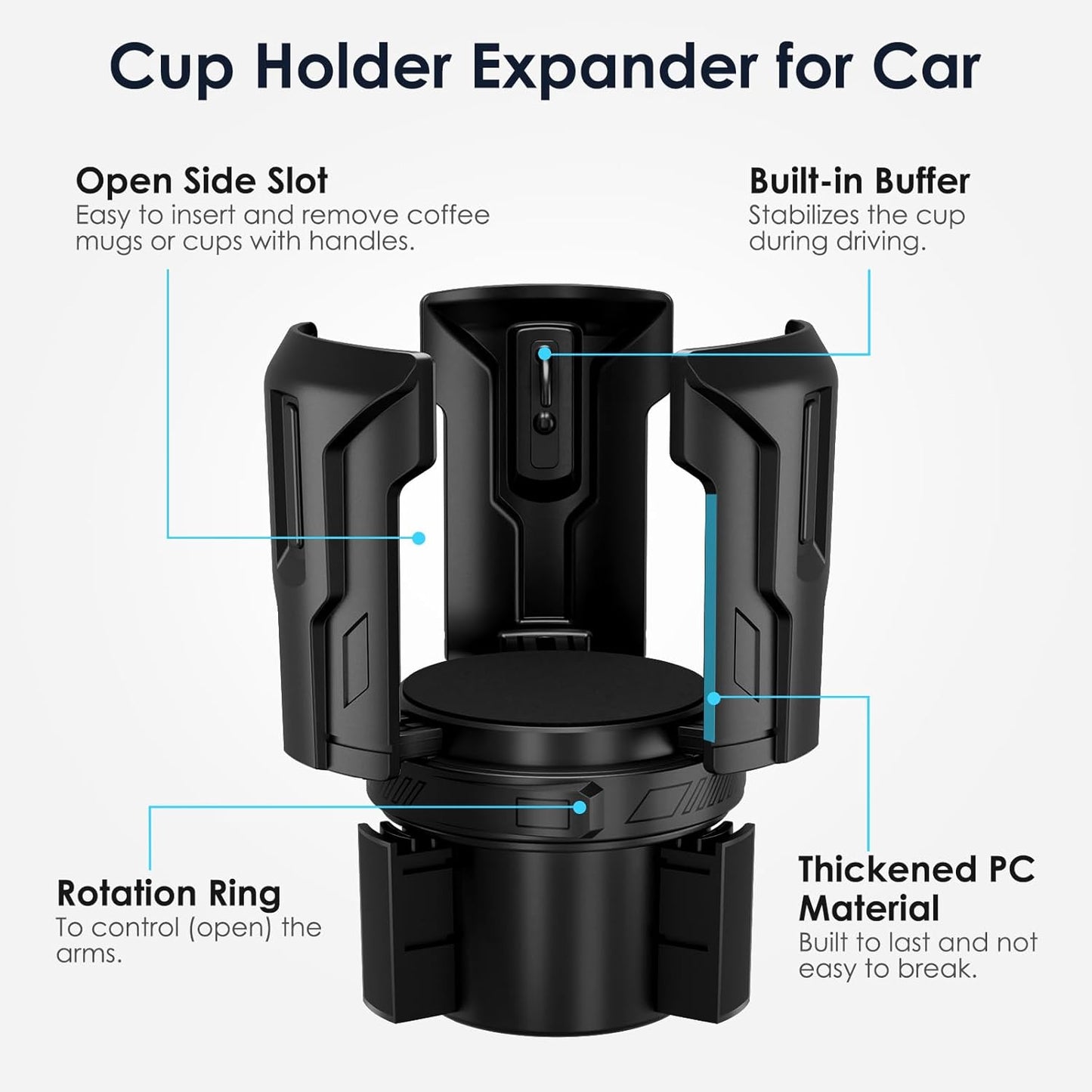 Car Cup Holder Expander: One-Button Open, Universal, Adjustable Holder(Diameter 2.6"- 4.8"), Cup Holder Expander for Yeti, Hydro Flask, Nalgene, Takeya, Camelbak, Ramblers, Owala, Tumblers, Mugs