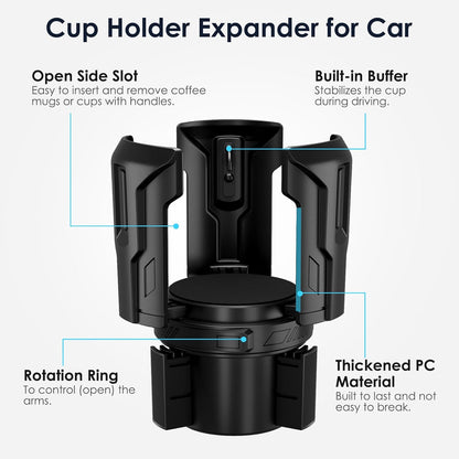 Car Cup Holder Expander: One-Button Open, Universal, Adjustable Holder(Diameter 2.6"- 4.8"), Cup Holder Expander for Yeti, Hydro Flask, Nalgene, Takeya, Camelbak, Ramblers, Owala, Tumblers, Mugs