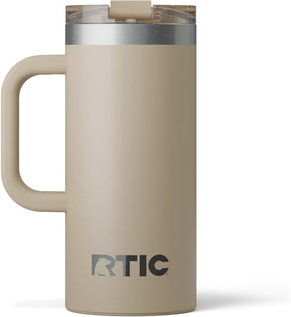 RTIC 20oz Road Trip Travel Mug with Lid and Handle, Ceramic Lined, Insulated, Stainless Steel, Metal, Double Wall Vacuum-Insulation, Portable Coffee, Tea Cup for Hot and Cold Drink, Black