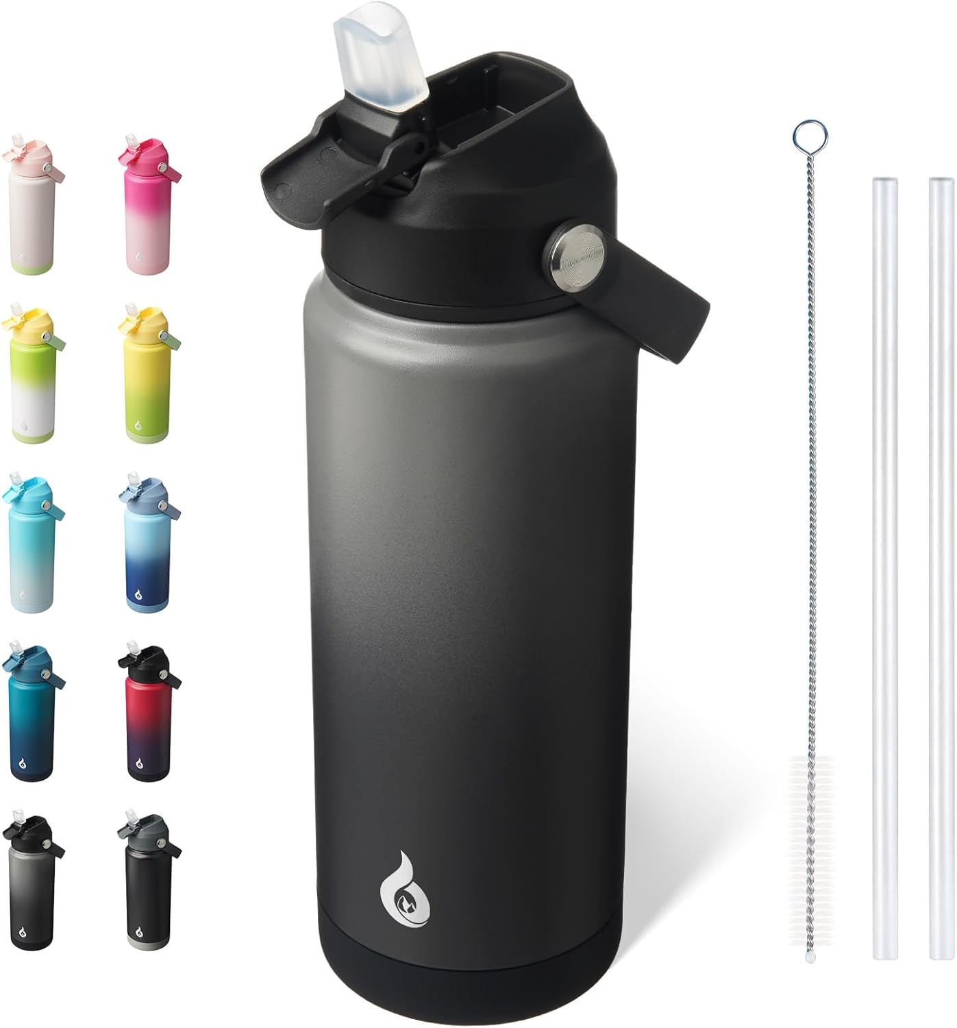 BJPKPK Insulated Water Bottle with Straw Lid, 18oz Thermo Water Bottles with Soft Nozzle, Flex Handle & Non-slip Boot, BPA Free Leak Proof Stainless Steel Metal Thermo, Tumblers, Cups,Sea Salt