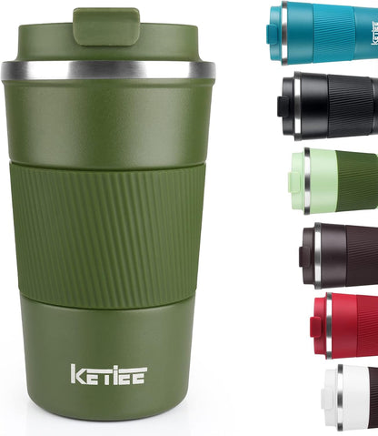 KETIEE Travel Coffee Mug Spill Proof 12oz, Insulated Travel Mug to Go, Reusable Coffee Cup with Seal Lid, Vacuum Stainless Steel Tumbler for Hot/Cold Drinks (Red)