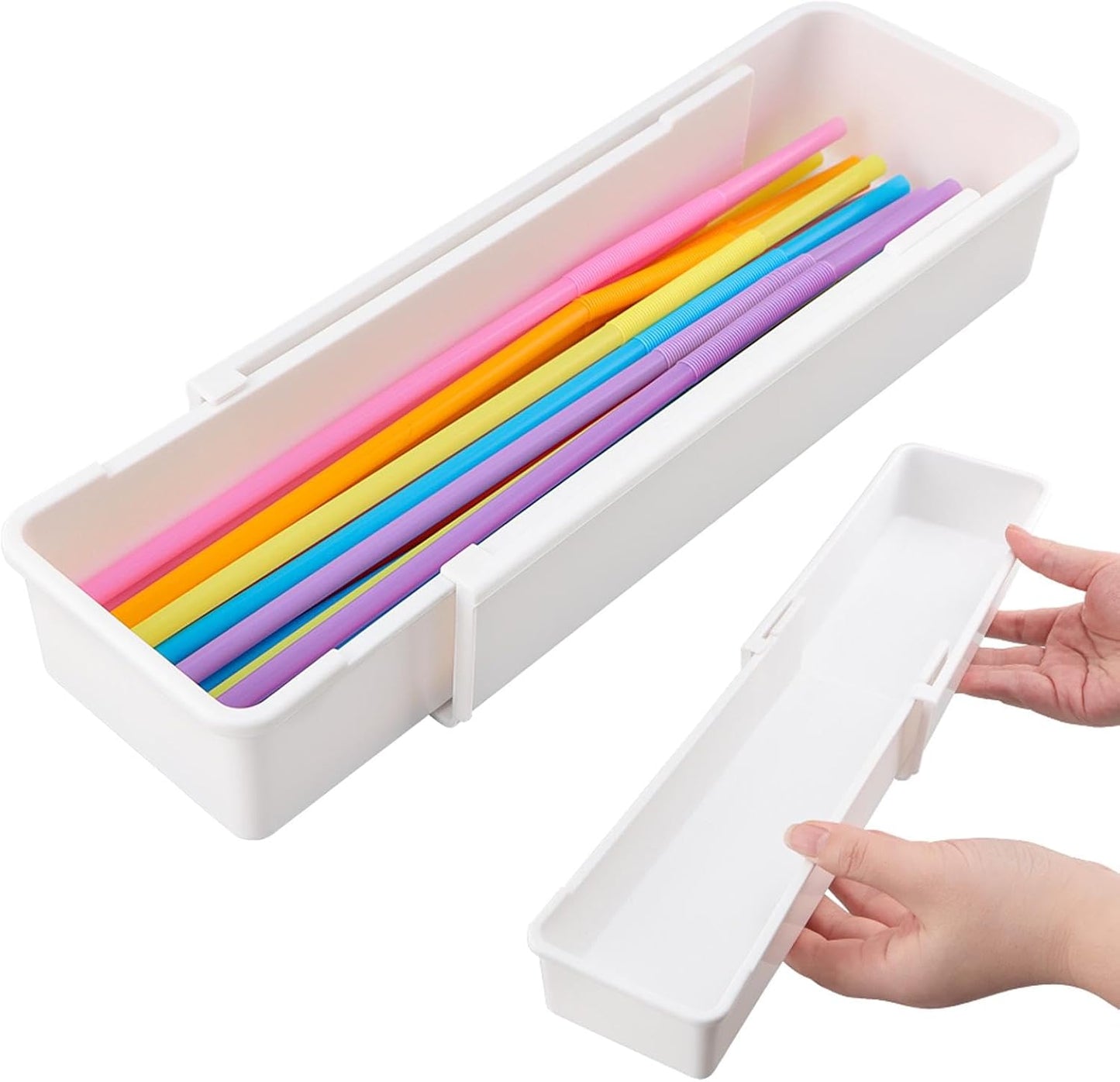 Expandable Straw Organizer Drawer Organizers for Cabinet, Multi-Functional Plastic Straw Storage Fits 60oz Straws, Reusable and Adjustable