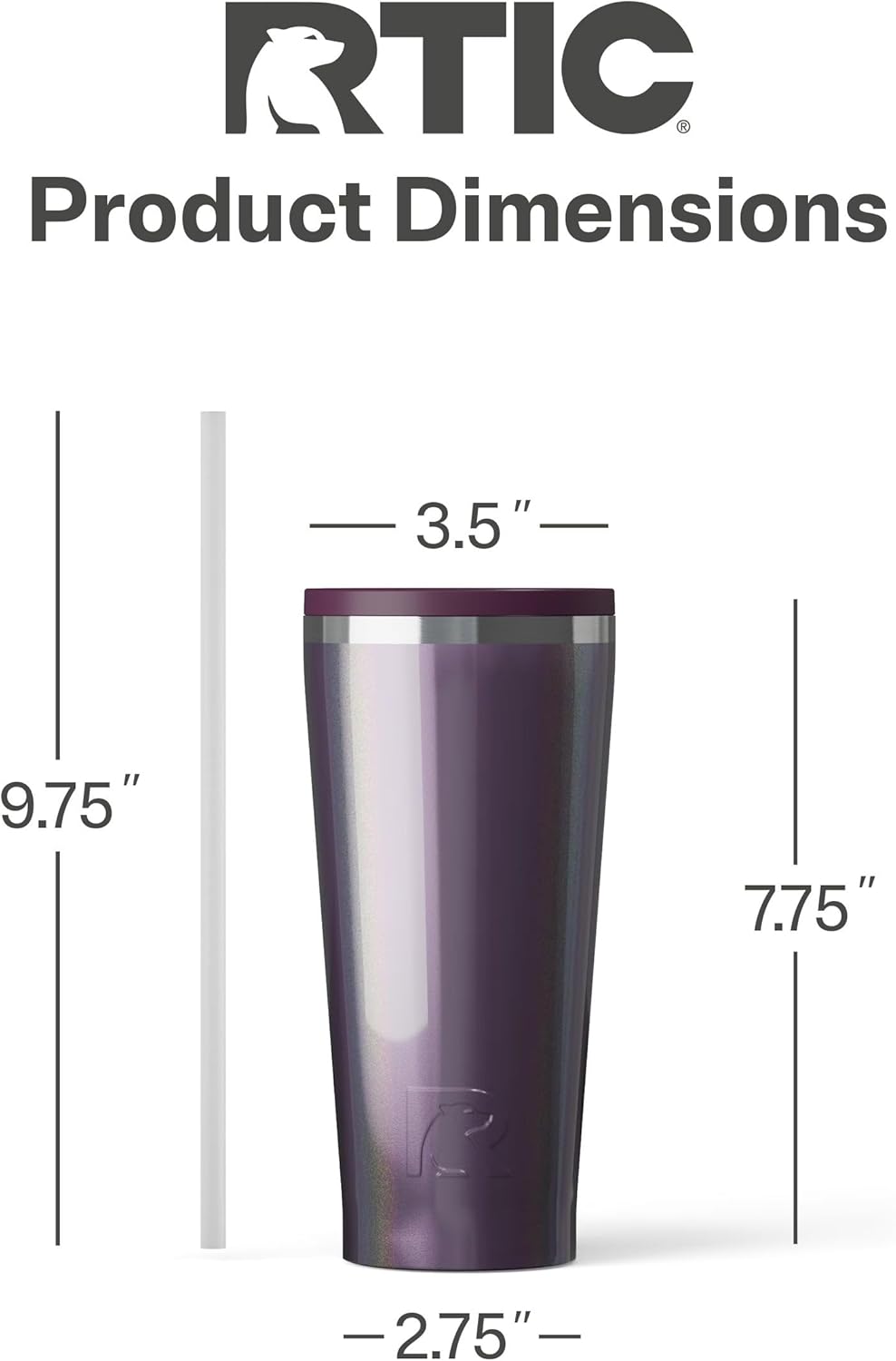 RTIC 20oz Everyday Tumbler Insulated Stainless Steel Portable Travel Coffee Cup with Straw, Ceramic Lining, Spill-Resistant Lid, BPA-Free, Hot and Cold Drink, Beach