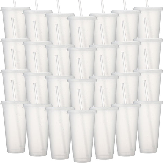 Honeydak 30 Pack Tumbler with Straw and Lid Bulk Cups for Gifts Glitter Plastic Coffee Cups 24-27 oz Reusable Water Bottle Iced Coffee Travel Mug Party Favors for Birthdays Travel (Assorted Color)