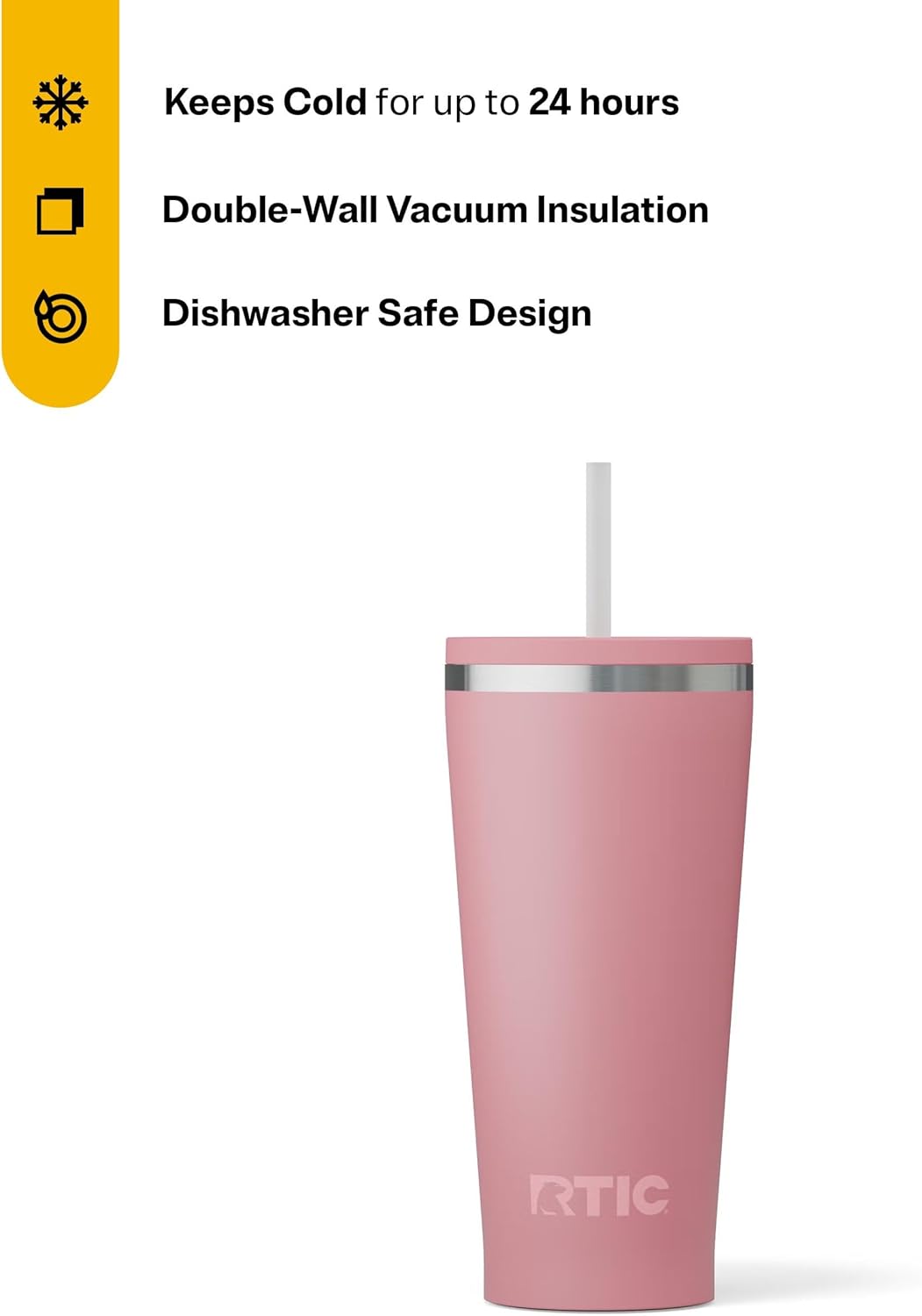 RTIC 20oz Everyday Tumbler Insulated Stainless Steel Portable Travel Coffee Cup with Straw, Ceramic Lining, Spill-Resistant Lid, BPA-Free, Hot and Cold Drink, Beach