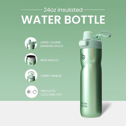 BOTTLE BOTTLE Insulated Water Bottle 24 oz with Handle and Flip Tops Lids Stainless Steel Water Bottle Push Button Lid Leak proof Portable for Running Travel Sports Hiking blue