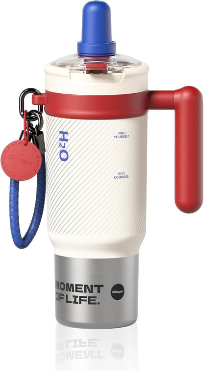 32 oz Insulated Tumbler with Handle and Straw - Premium 316 Stainless Steel Leak-Proof Water Bottle, Ideal for Gym, Office, Travel & Outdoors, BPA-Free Sports Mug - Retro Liberty White