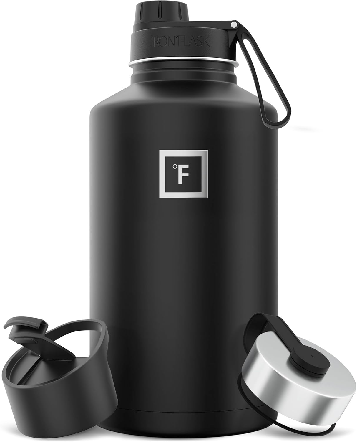 IRON °FLASK Camping & Hiking Hydration Flask with Straw, Wide Mouth Insulated Stainless Steel Sports Water Bottle - 40 oz Midnight Black