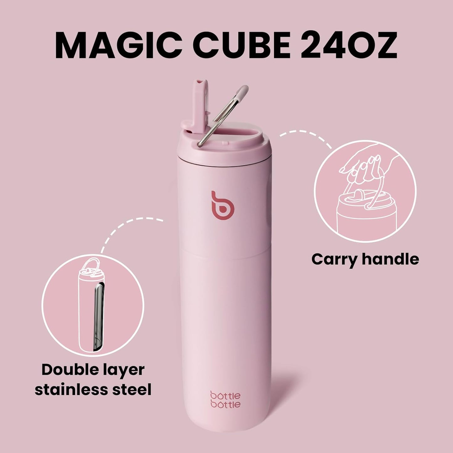BOTTLE BOTTLE Insulated Water Bottle 24oz with Straw Lid and Handle for Sports Travel Gym Stainless Steel Water Bottles Double-Wall Vacuum Metal Leak Proof BPA-Free