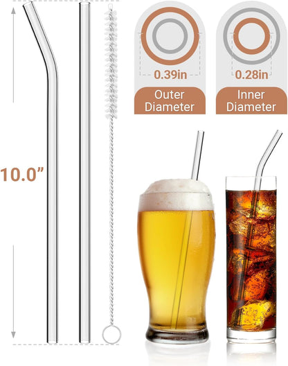 Foogwee® 20 Packs Reusable Glass Straws Set, 8.5'' x 10mm Clear Drinking Straws for Smoothies, Shakes, Coffee, Juice, Sodas, Milk, Tea, Cocktails, Set of 8 Straight and 8 Bent with 4 Cleaning Brushes